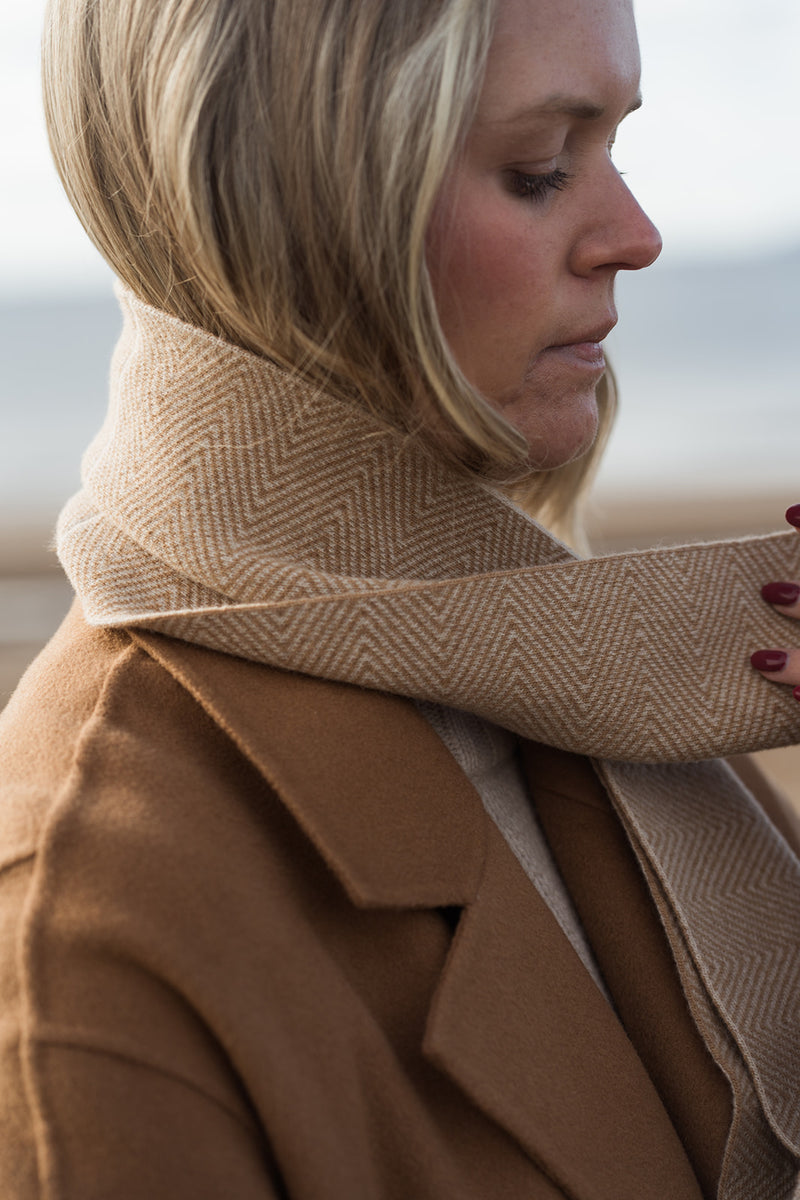 Camel Herringbone Loop Scarf