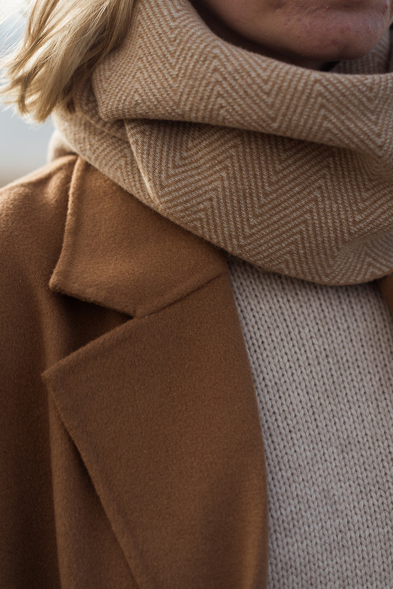 Camel Herringbone Loop Scarf